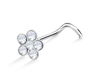 Flower Gem Shaped Silver Curved Nose Stud NSKB-11s